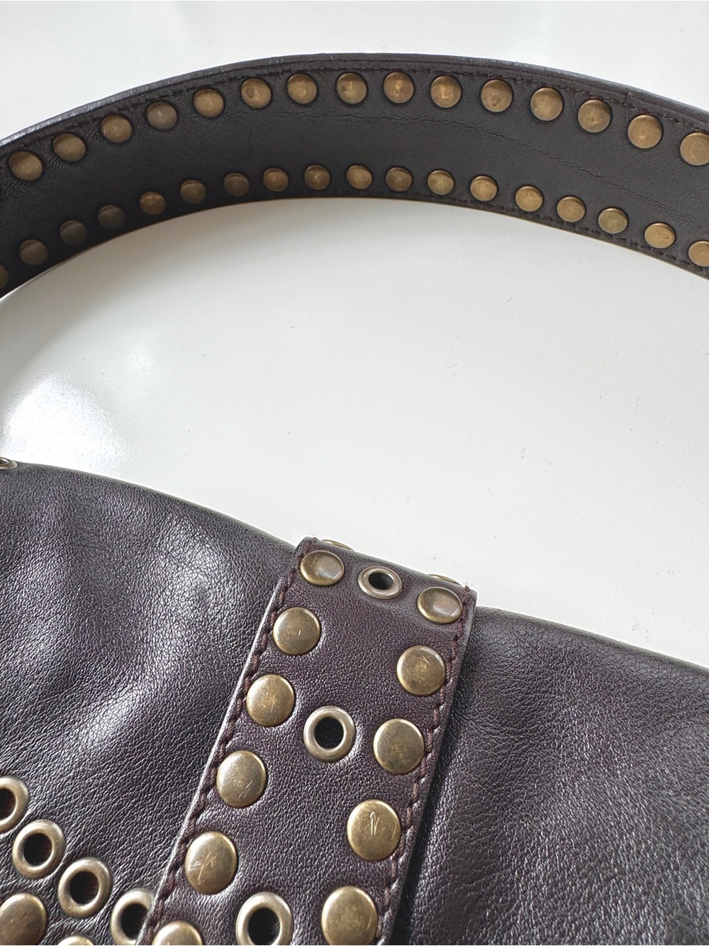 Bally Chocolate Brown Leather Studded Shoulder Bag - Picture 6 of 6